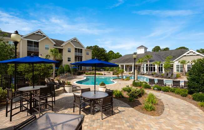 Pool Side Relaxing Area at Abberly Pointe Apartment Homes by HHHunt, South Carolina, 29935