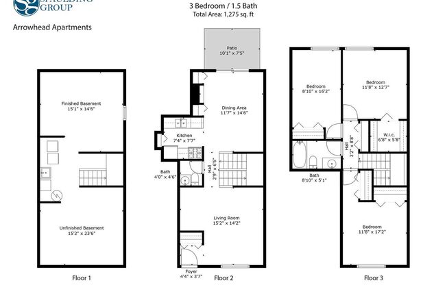 3 beds, 1.5 baths, 1,275 sqft, $1,675, Unit 3162TH-TH