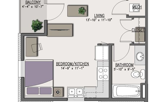 Studio, 1 bath, 469 sqft, $1,550