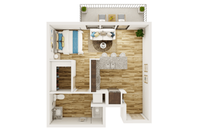 Studio, 1 bath, 530 sqft, $1,229