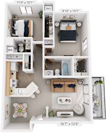 2 beds, 1.5 baths, 889 sqft, $1,222