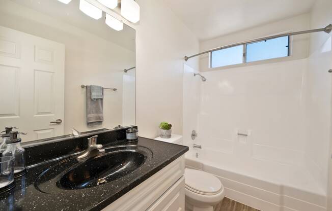 a bathroom with a sink and a toilet and a shower