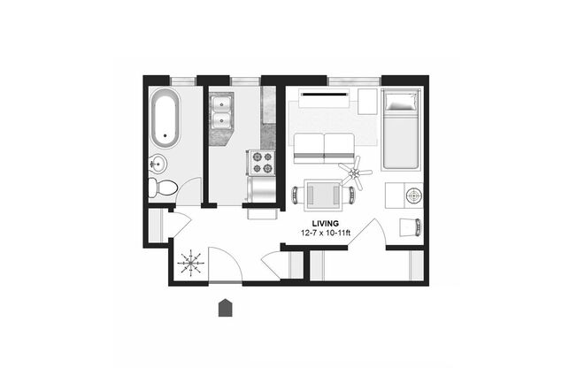 Studio, 1 bath, 330 sqft, $725, Unit 106