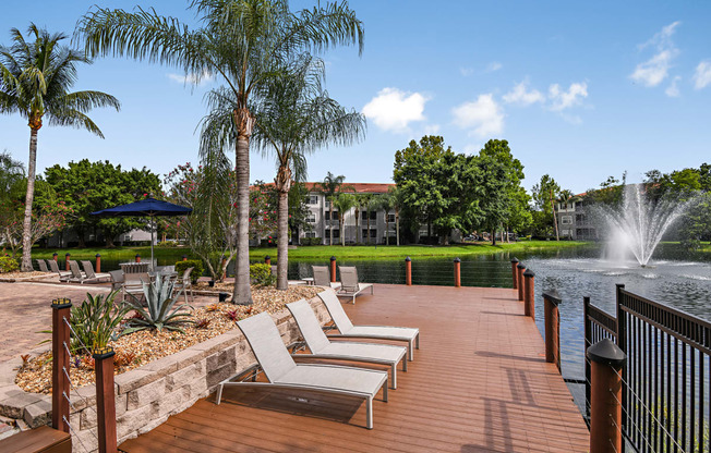 Sundeck with lounge chairs at Yacht Club, Bradenton, FL