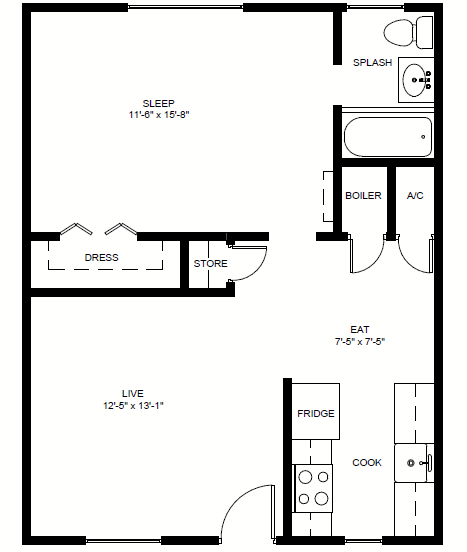 1 bed, 1 bath, 625 sqft, $1,150, Unit 121