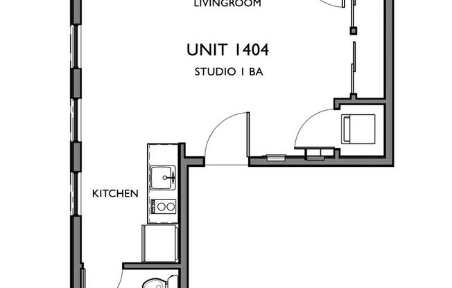 Studio, 1 bath, 340 sqft, $1,095, Unit 1404