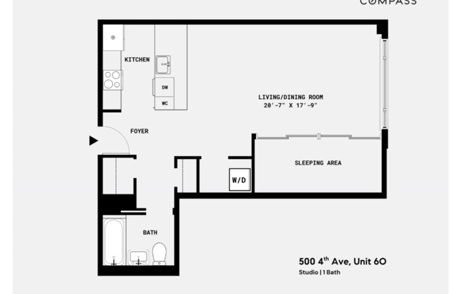 1 bed, 1 bath, 636 sqft, $3,000, Unit 6O