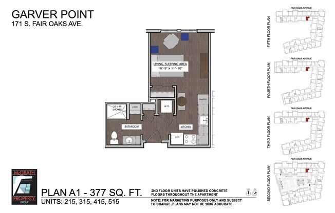 Studio, 1 bath, 377 sqft, $1,280, Unit 515