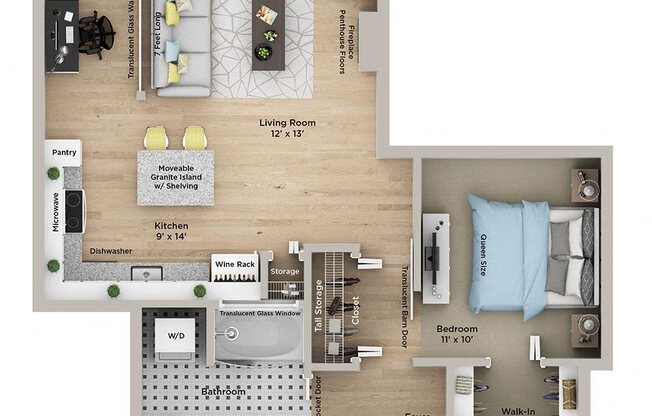 1 bed, 1 bath, 753 sqft, $1,663