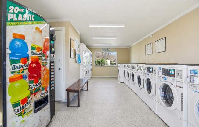 A laundromat with a vending machine selling Gatorade.