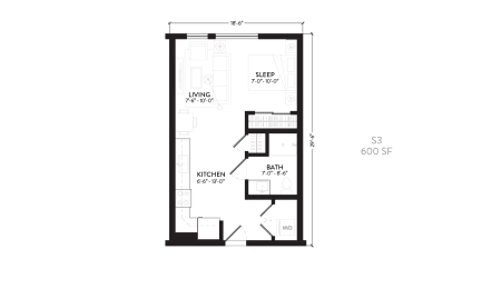 Studio, 1 bath, 600 sqft, $1,400