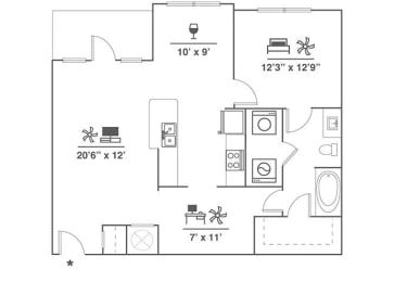 1 bed, 1 bath, 984 sqft, $1,438