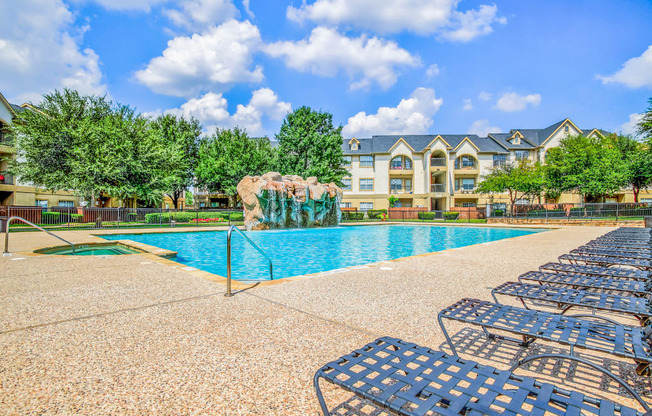 Sun deck poolside at Tuscany Square Apartments in North Dallas, TX. Now leasing studios, 1 and 2 bedroom apartments.