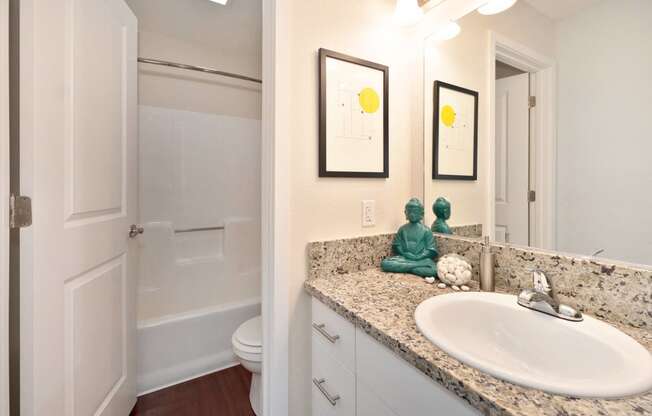 a bathroom with a sink and a toilet and a shower