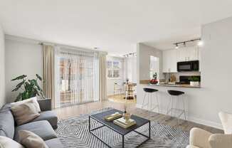 a living room with a couch and a coffee table