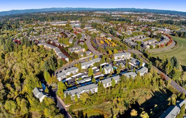 Ariel view of city Aloha Oregon Quatama Village Apartments 