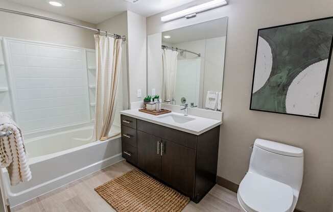 furnished bathroom with garden style tub at Bayswater Apartments, Burlingame, 94010