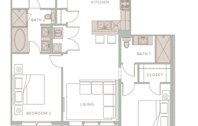 2 beds, 2 baths, 1,173 sqft, $1,799