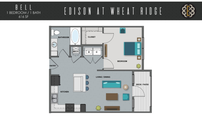 1 bed, 1 bath, 616 sqft, $1,810, Unit 425