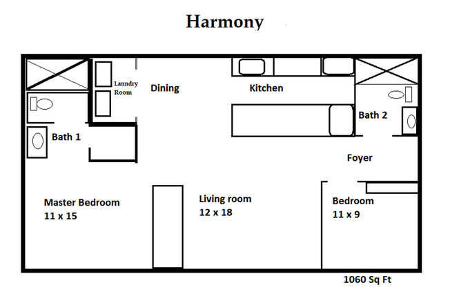 2 beds, 2 baths, 1,060 sqft, $1,299