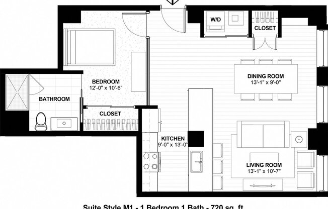 1 bed, 1 bath, 720 sqft, $1,518
