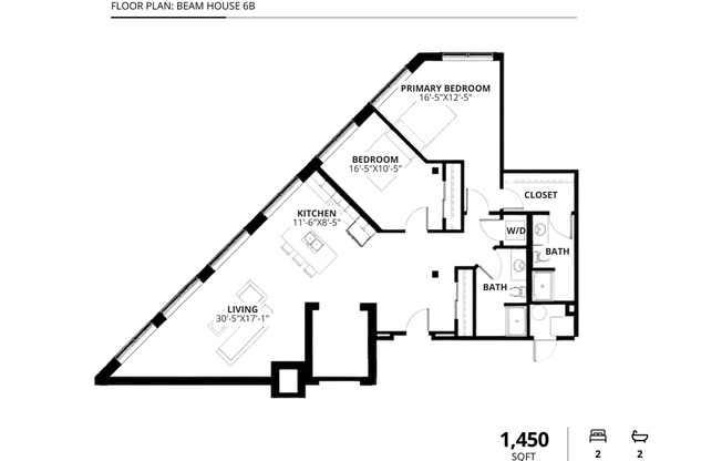 2 beds, 2 baths, 1,450 sqft, $3,450, Unit 506