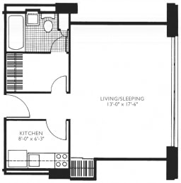 Studio, 1 bath, 428 sqft, $1,432