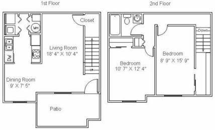 2 beds, 1 bath, 900 sqft, $1,384