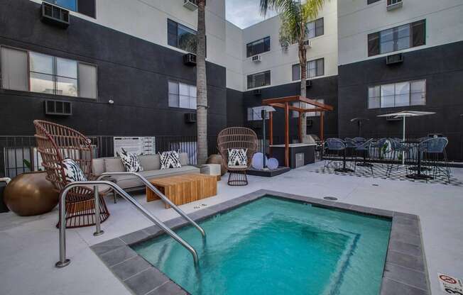 Newly Designed & Renovated Pool Deck with Swimming Pool, Hot Tub, Cabanas PLUS Grilling & Dining Area  at Duet on Wilcox, Los Angeles