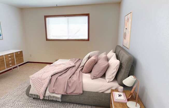 Bedroom with Bed and Windows for Natural Light