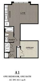 1 bed, 1 bath, 611 sqft, $1,627