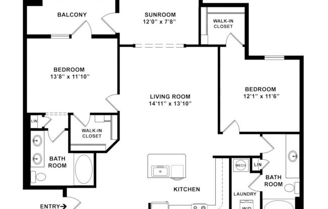 2 beds, 2 baths, 1,292 sqft, $1,897