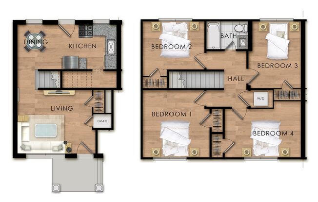 4 beds, 1 bath, 1,056 sqft, $1,550, Unit 80