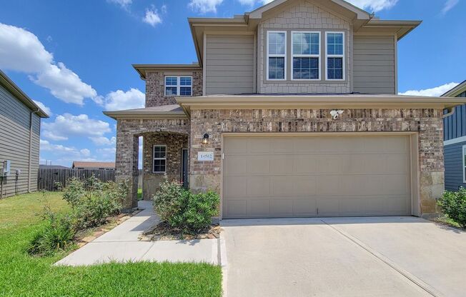 Beautiful 2 story home with open concept floor plan. Family room, breakfast, and gameroom w/ laminate floors. Kitchen w. stainless stainless steel appliances including gas stove. 1 Bedroom down with full bath good for guests or in law suite. Upstairs w/ g