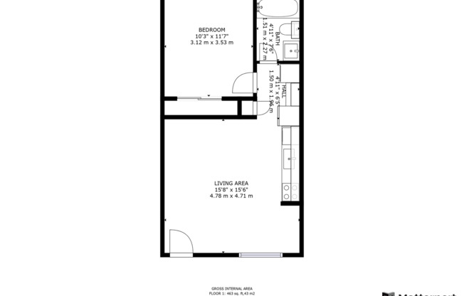 1 bed, 1 bath, 468 sqft, $1,525, Unit 108