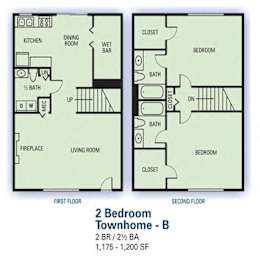 2 beds, 2.5 baths, 1,175 sqft, $1,098