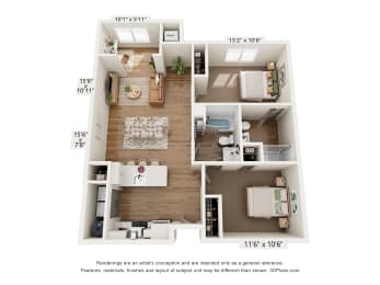 2 beds, 2 baths, 1,070 sqft, $1,740
