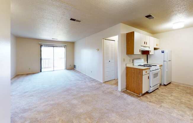 spacious kitchen, dining and living areas