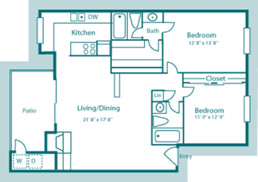 2 beds, 2 baths, 1,088 sqft, $1,099