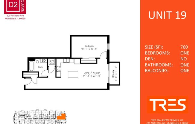 1 bed, 1 bath, 760 sqft, $1,765, Unit 419