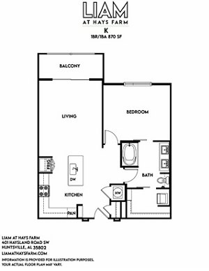 1 bed, 1 bath, 870 sqft, $1,520