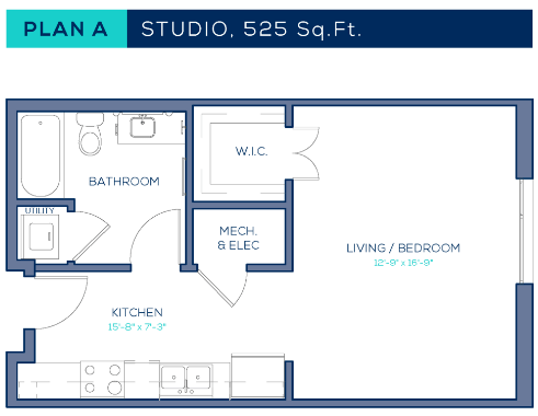 Studio, 1 bath, 525 sqft, $1,550