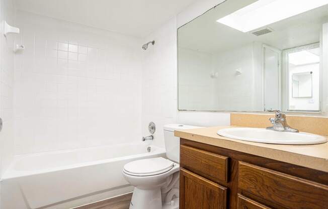 a bathroom with a sink toilet and a bath tub