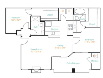 2 beds, 2 baths, 1,030 sqft, $1,760
