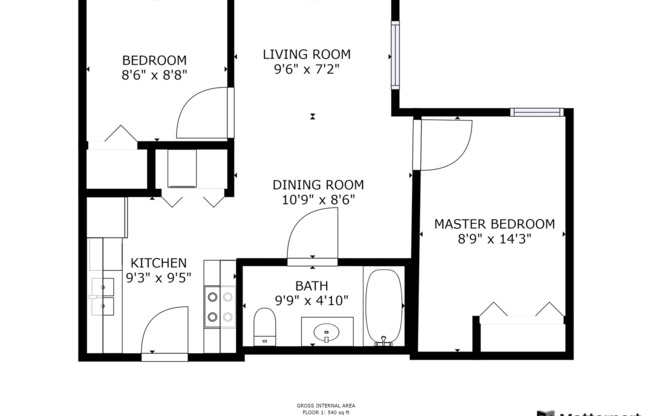 2 beds, 1 bath, 540 sqft, $1,360