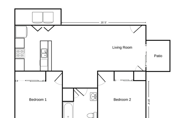 2 beds, 1 bath, 938 sqft, $1,345, Unit CH 1100-01