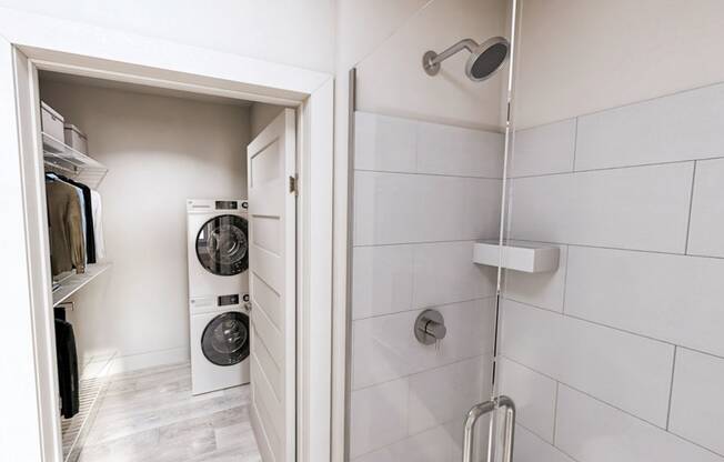 Walk-in shower and smart washer/dryer in brand-new apartments in Mecklenburg County, NC