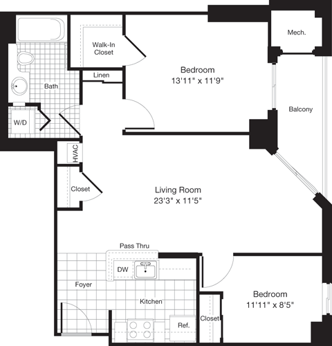 2 beds, 1 bath, 818 sqft, $3,613, Unit 1508
