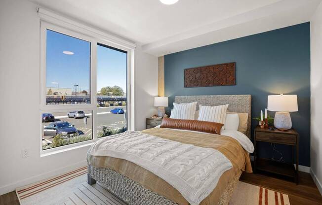 Bedroom With Expansive Windows at Riverfront Everett, Everett, WA, 98201