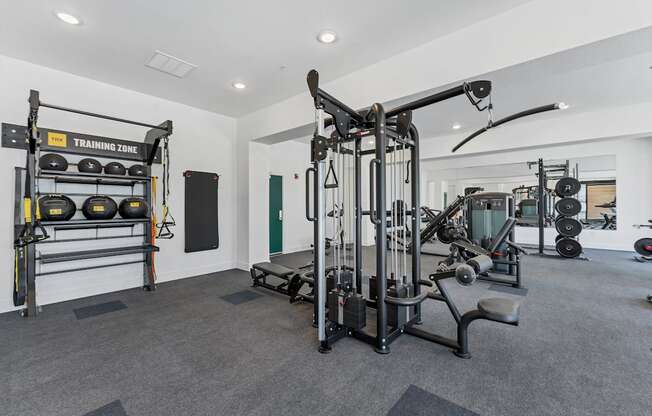 fitness center with equipment at The Edison at Chapel Hills, Colorado Springs, CO